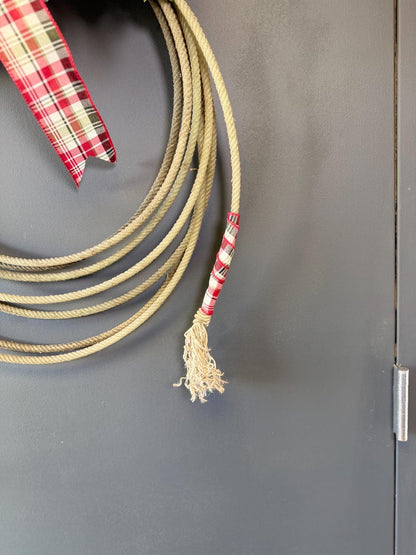 Cowboy Christmas wreath rope tassel plaid fabric
