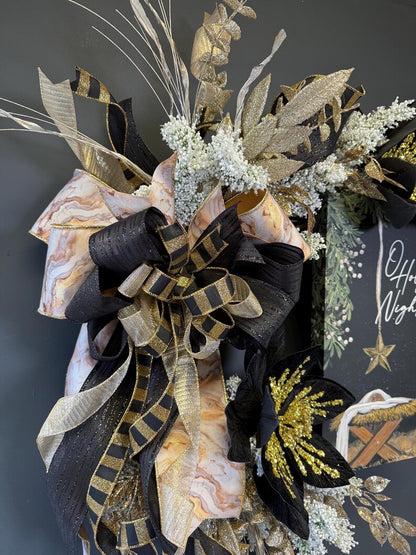 O Holy Night wreath marble ribbon gold glitter