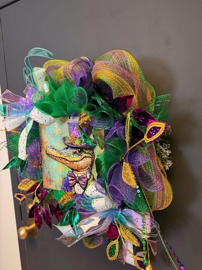 Mardi Gras alligator wreath Fat Tuesday decor
