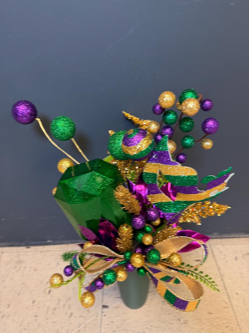 Mardi Gras vase insert gold purple beaded accents