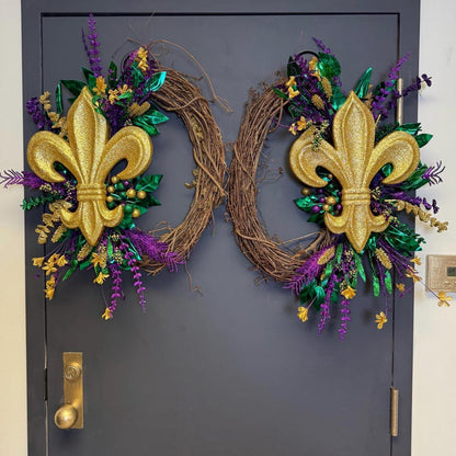 Mardi Gras fleur de lis wreath set double door