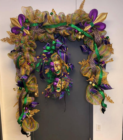 Mardi Gras garland gold mesh purple fleur de lis
