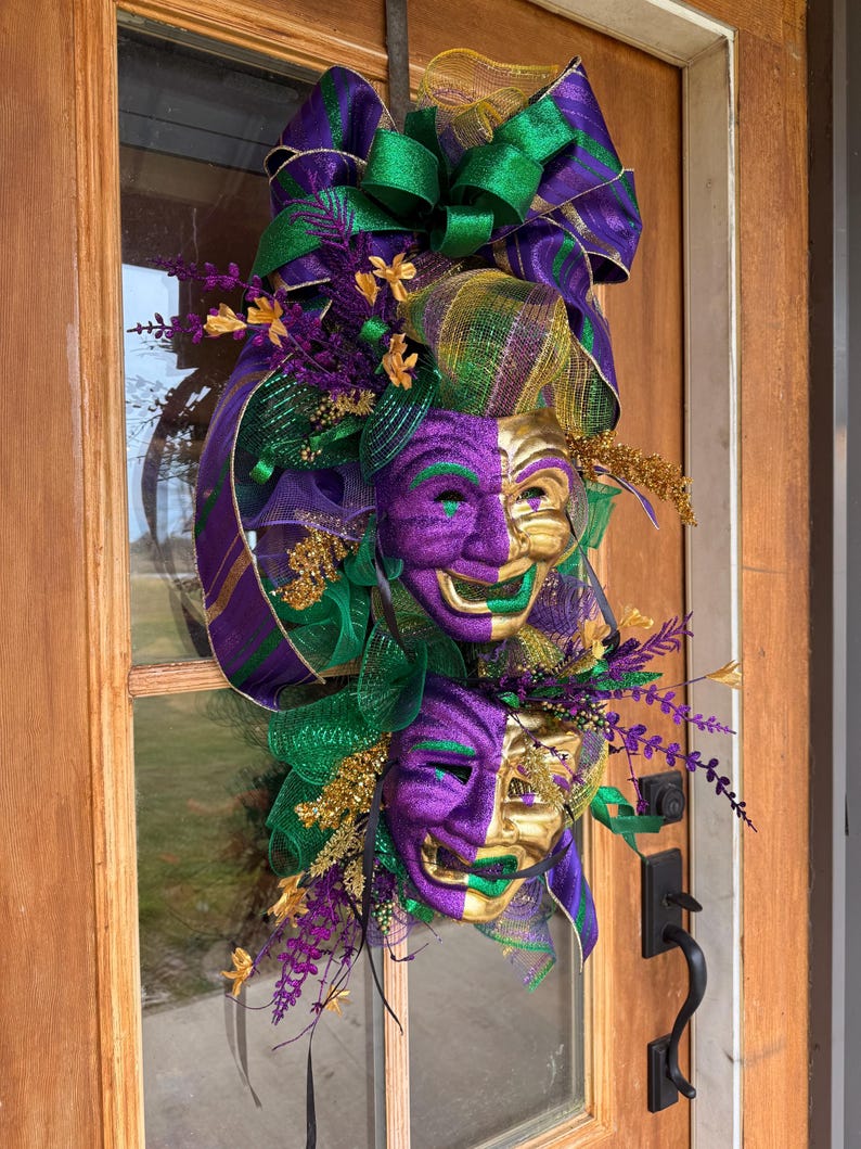 Mardi Gras mask wreath large statement door decor