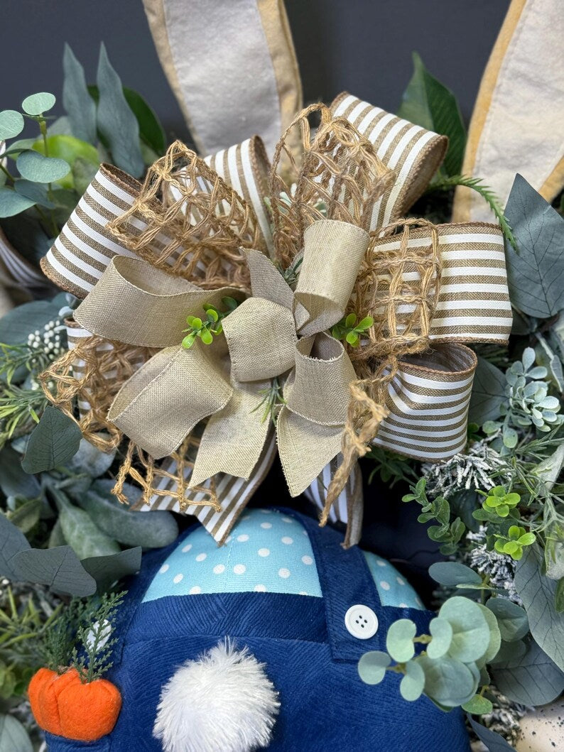 Easter bunny wreath burlap striped ribbon bow