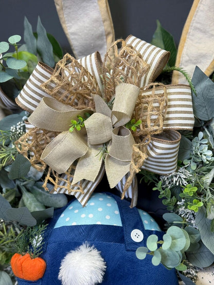 Easter bunny wreath burlap striped ribbon bow