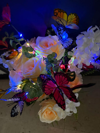 Cemetery grave vase insert with LED lights glowing
