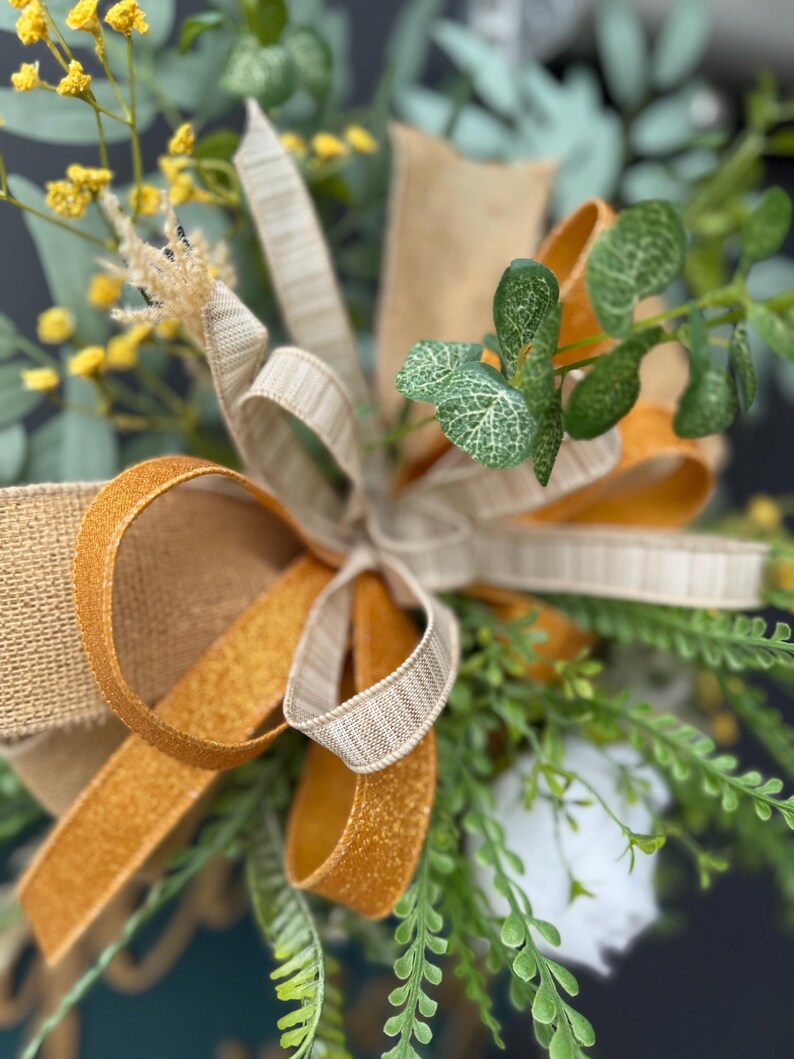 Geaux Away swag burlap gold ribbon eucalyptus bow