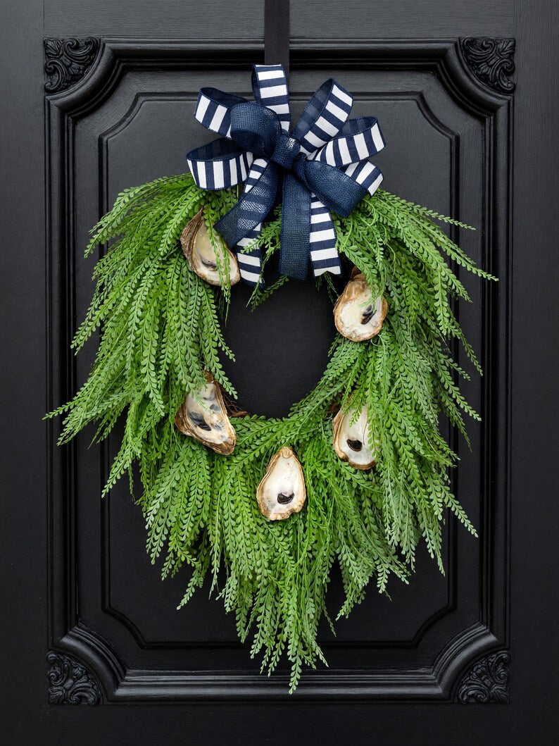 Marsh Pearl oyster shell wreath beach grass detail