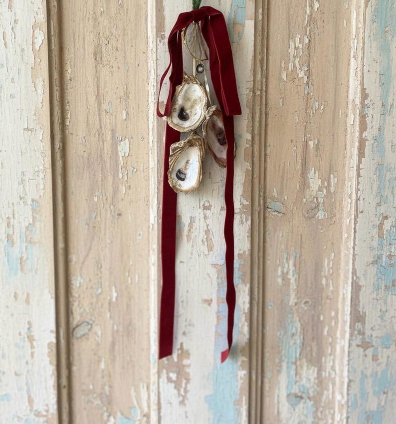 Marshland Bells oyster shell velvet ribbon detail