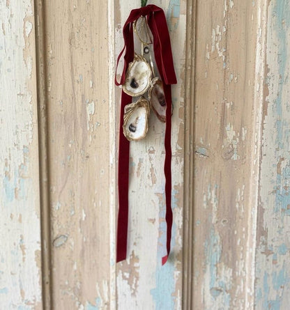 Marshland Bells oyster shell velvet ribbon detail