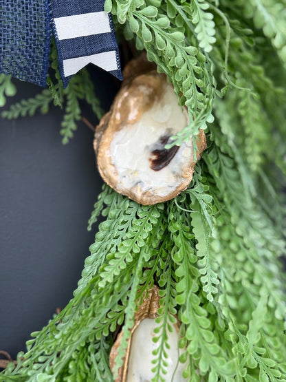 Oyster shell wreath gold leafed shells fern foliage