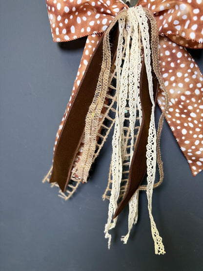 Spotted axis print wreath bow ribbon layers