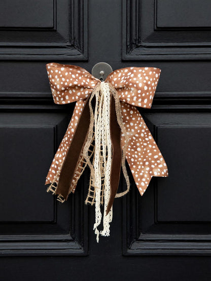 Spotted axis print wreath bow burlap lace
