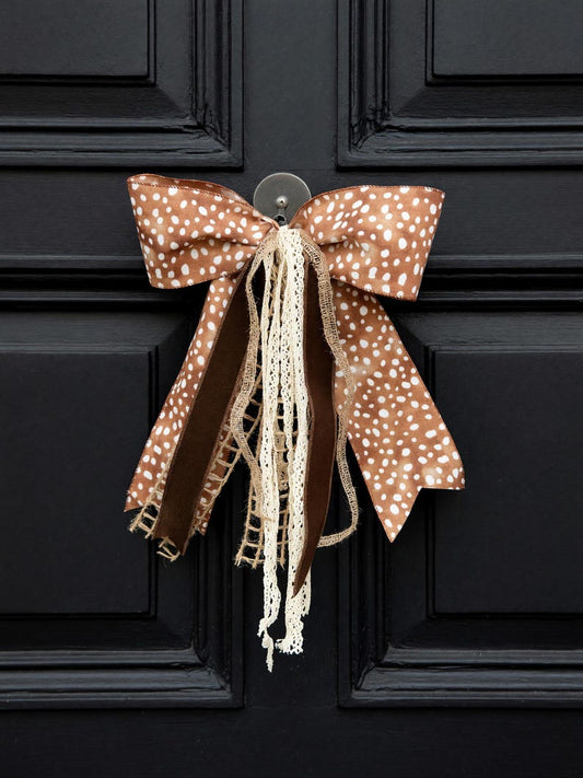 Spotted axis print wreath bow burlap lace