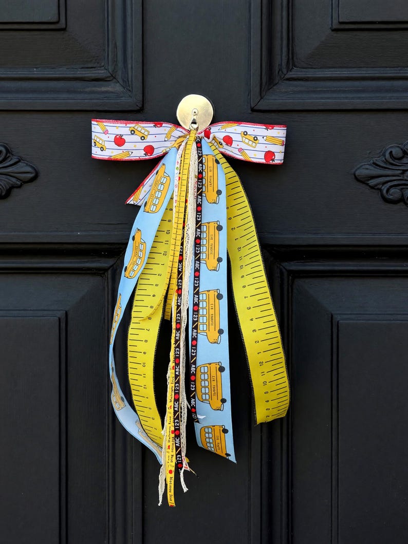 School themed bow ABC 123 ruler ribbon