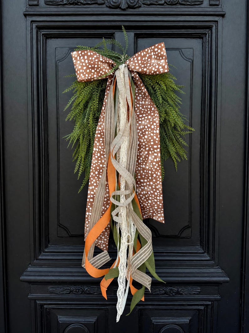 Clip on wreath bow axis print hunting lodge decor