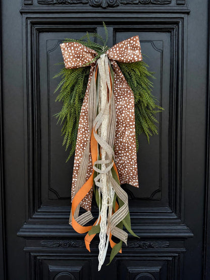 Clip on wreath bow axis print hunting lodge decor