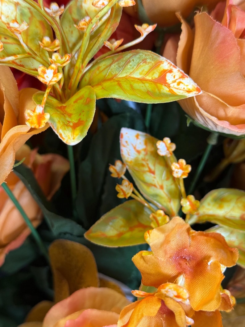 Fall grave urn insert peach orange floral detail