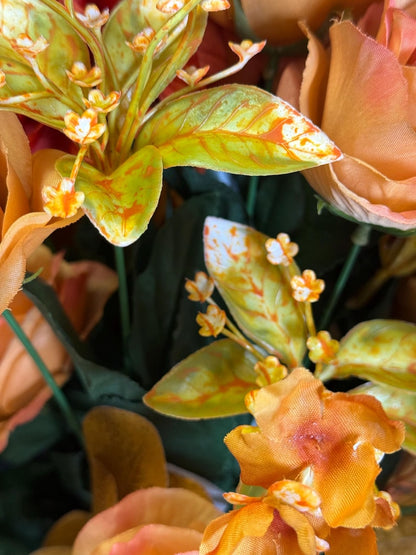 Fall grave urn insert peach orange floral detail
